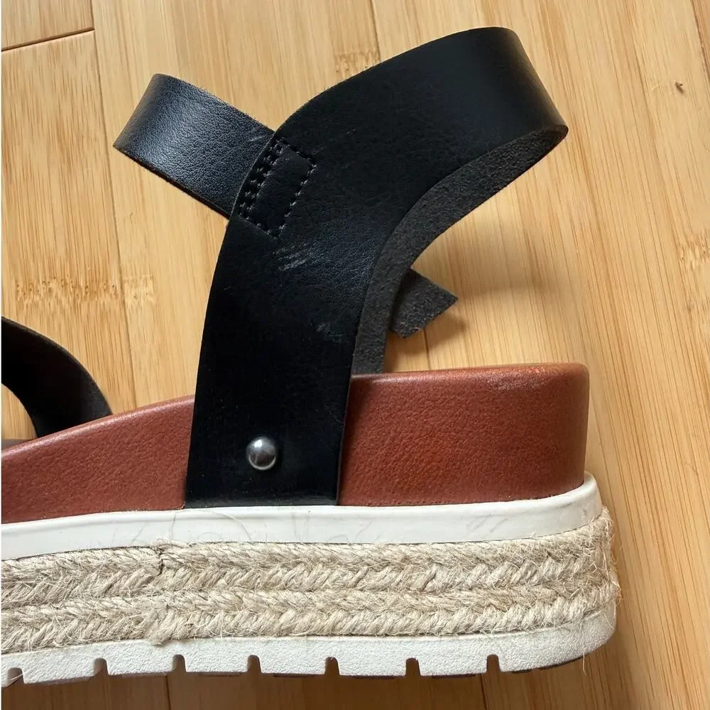 MIA Black Evana Platform Espadrille Sandal Vegan Leather Lug Sole Women Size 8.5